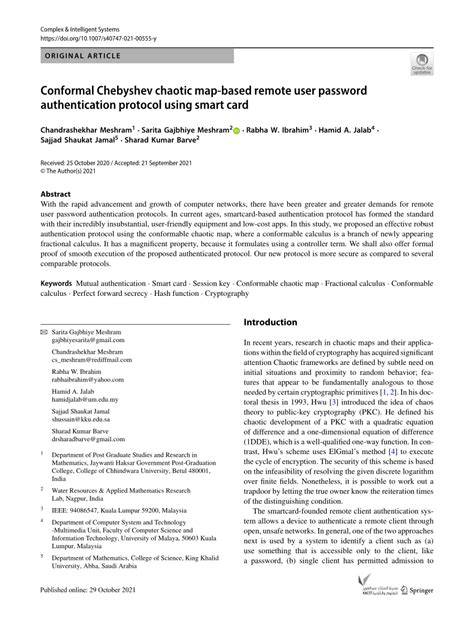 smart card remote access authentication protocol|Conformal Chebyshev chaotic map.